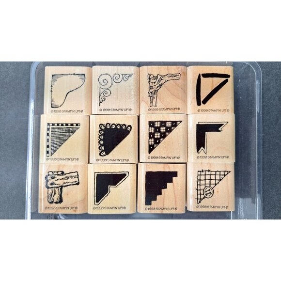 Stampin Up Creative Corners Rubber Stamp Set Of 12 With Original Case Scrapbook - Picture 1 of 3
